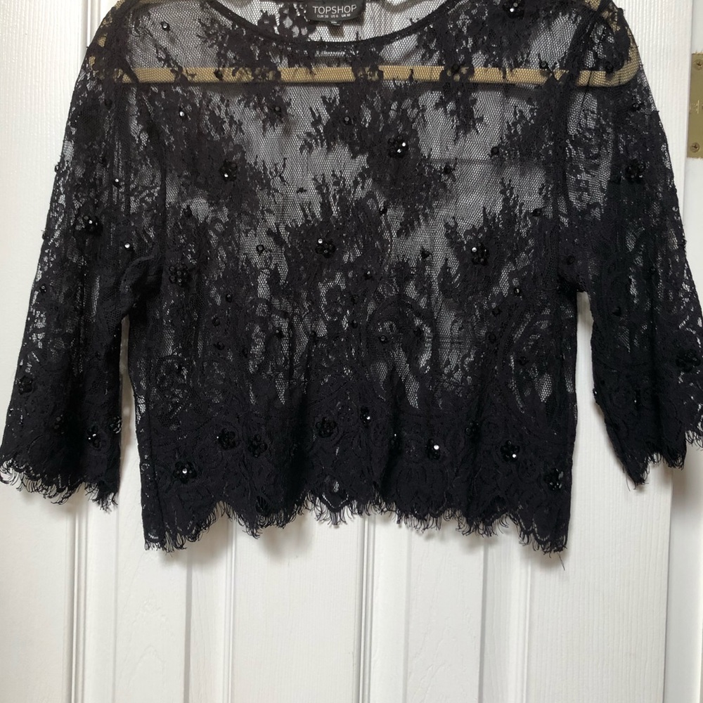 CUTE TOPSHOP black lace beaded crop top LOW PRICE